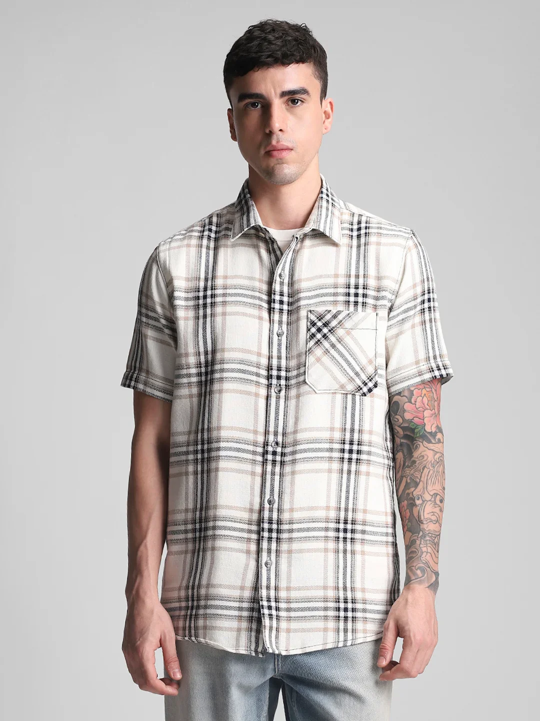 Cream Checkered Shirt - Image 6