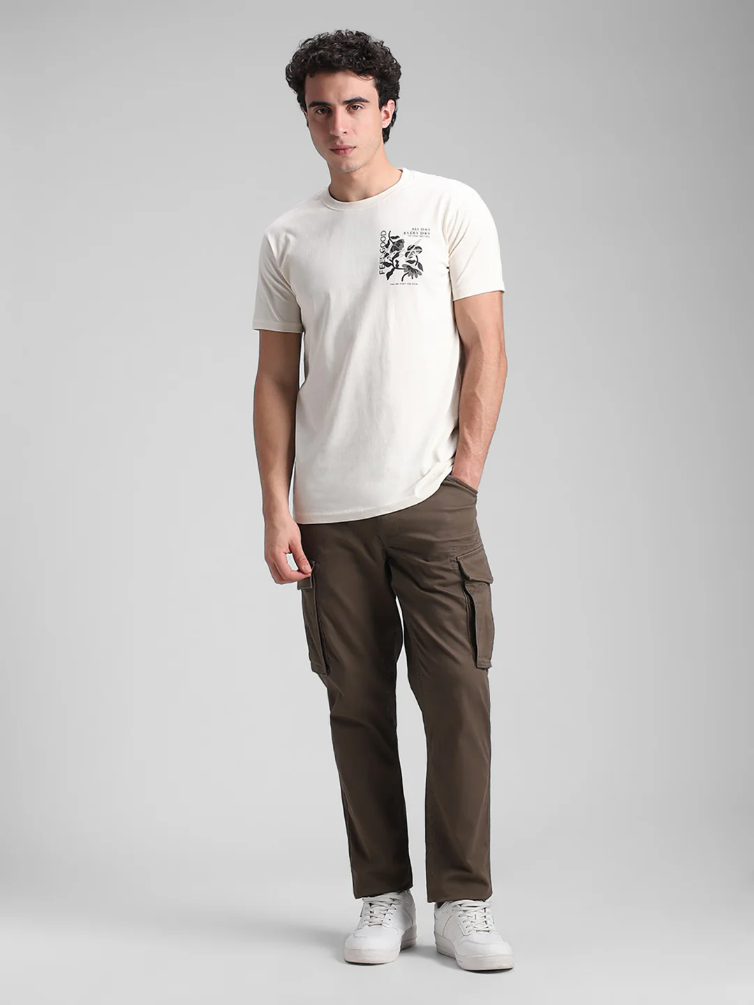Cream Printed Backprint Crew T-Shirt - Image 7