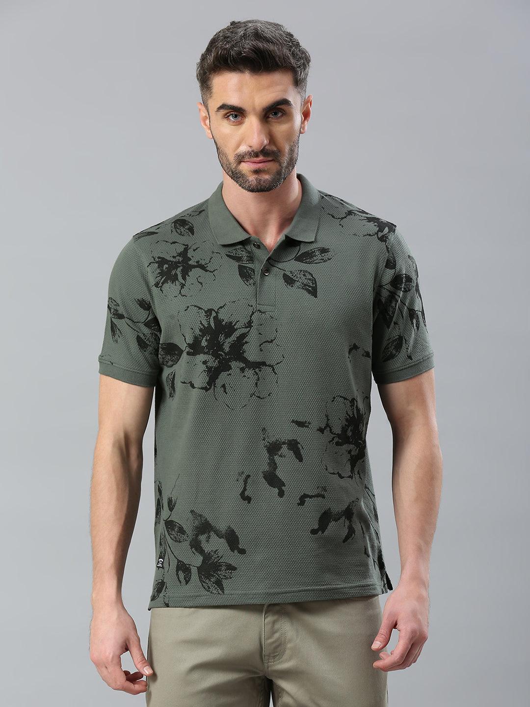 Dusty Green Printed Polo T-Shirt - Image 8