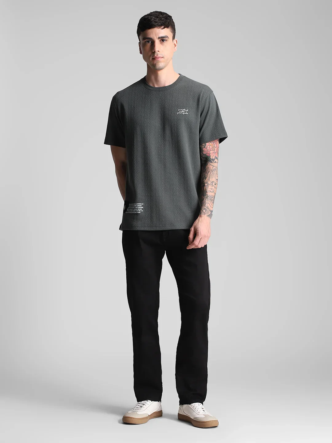 Dusty Green Textured Crew Neck T-Shirt - Image 7