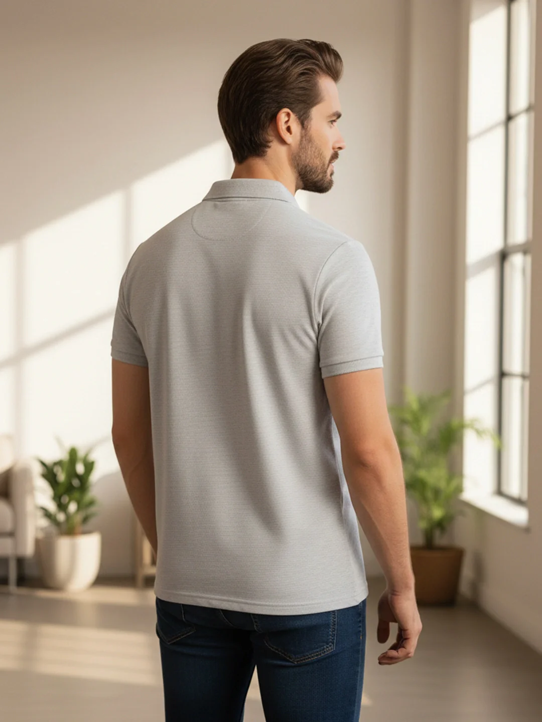 KF Ecru Melange Solid Polo T-Shirt - Image 3