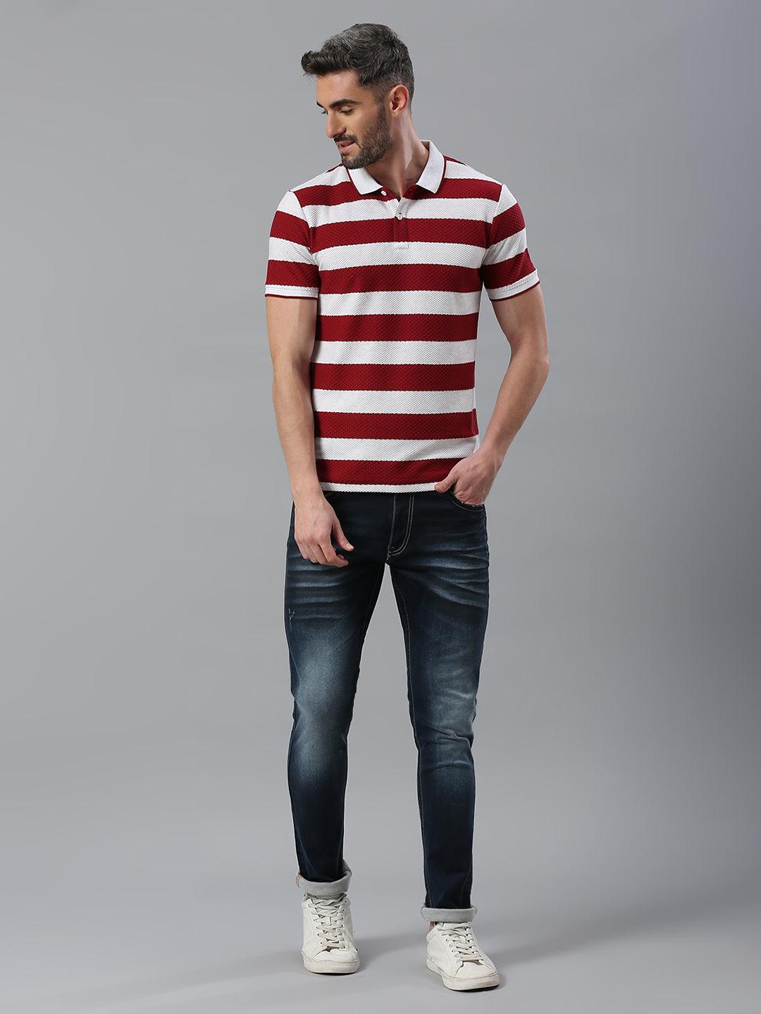 Maroon White Striped Polo Premium T-Shirt - Image 6