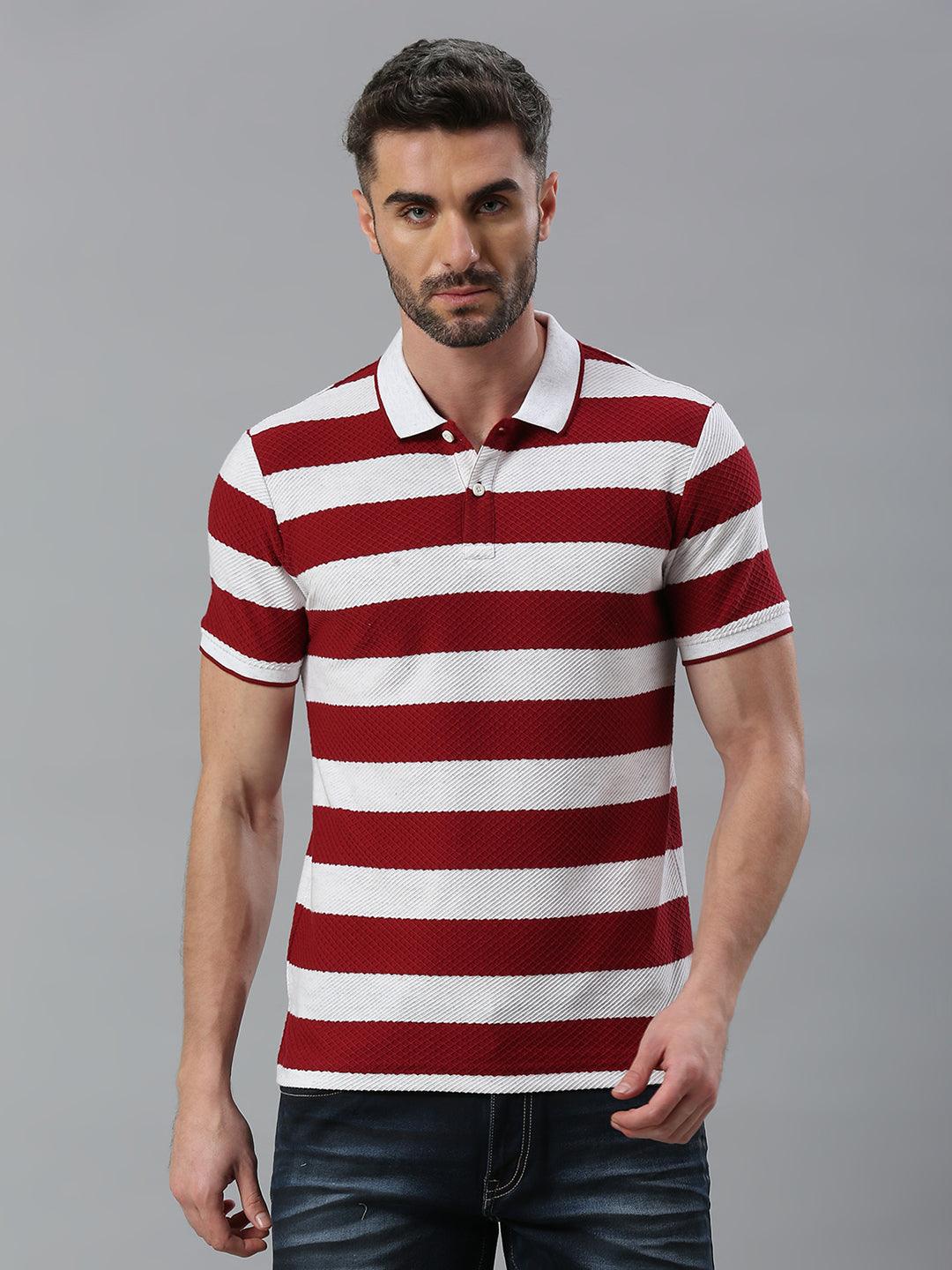 Maroon White Striped Polo Premium T-Shirt - Image 7