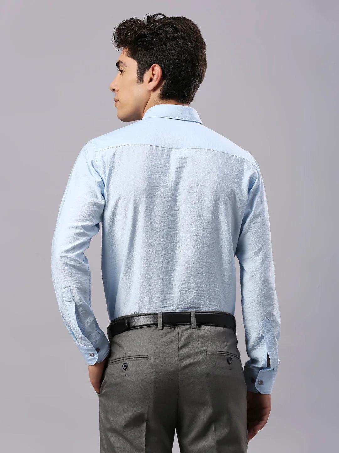 Sky Blue Solid Shirt - Image 5
