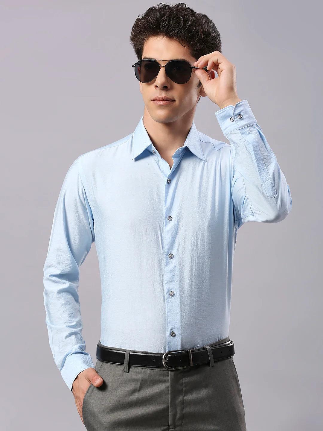 Sky Blue Solid Shirt - Image 8