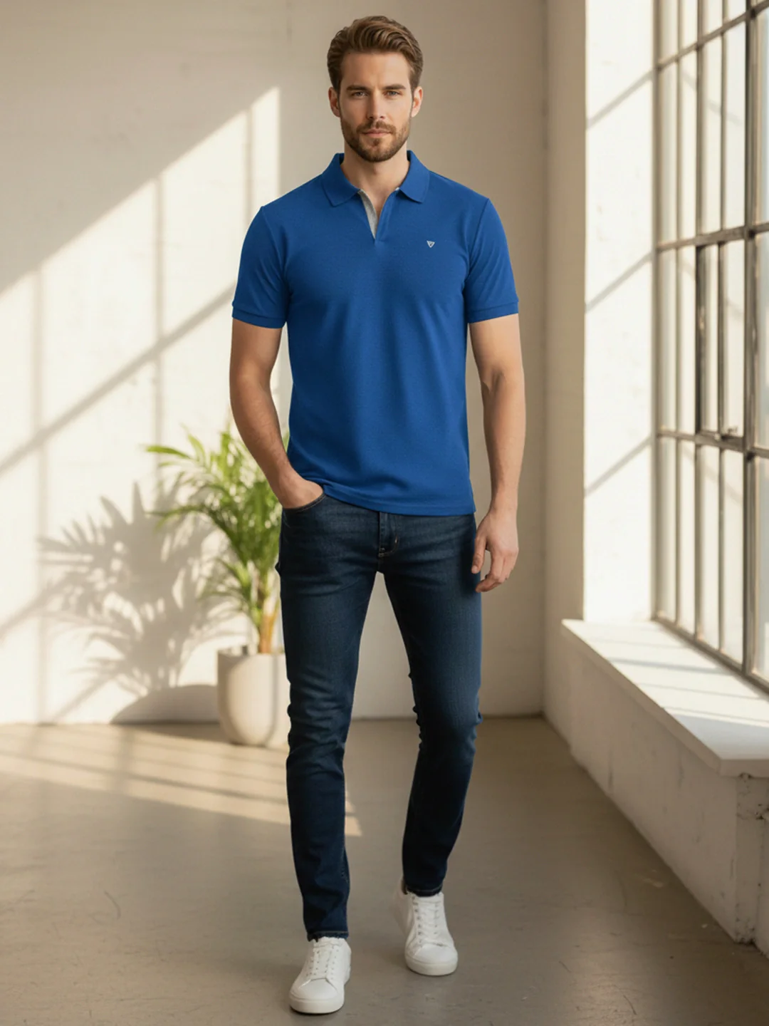 KF Indigo Melange Solid Polo T-Shirt - Image 4