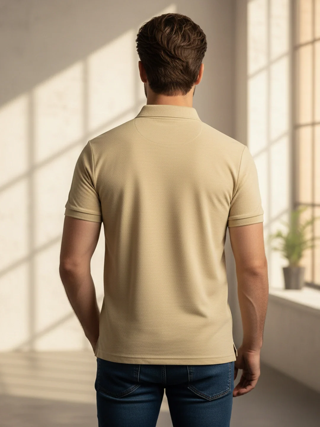 KF Khaki Melange Solid Polo T-Shirt - Image 3