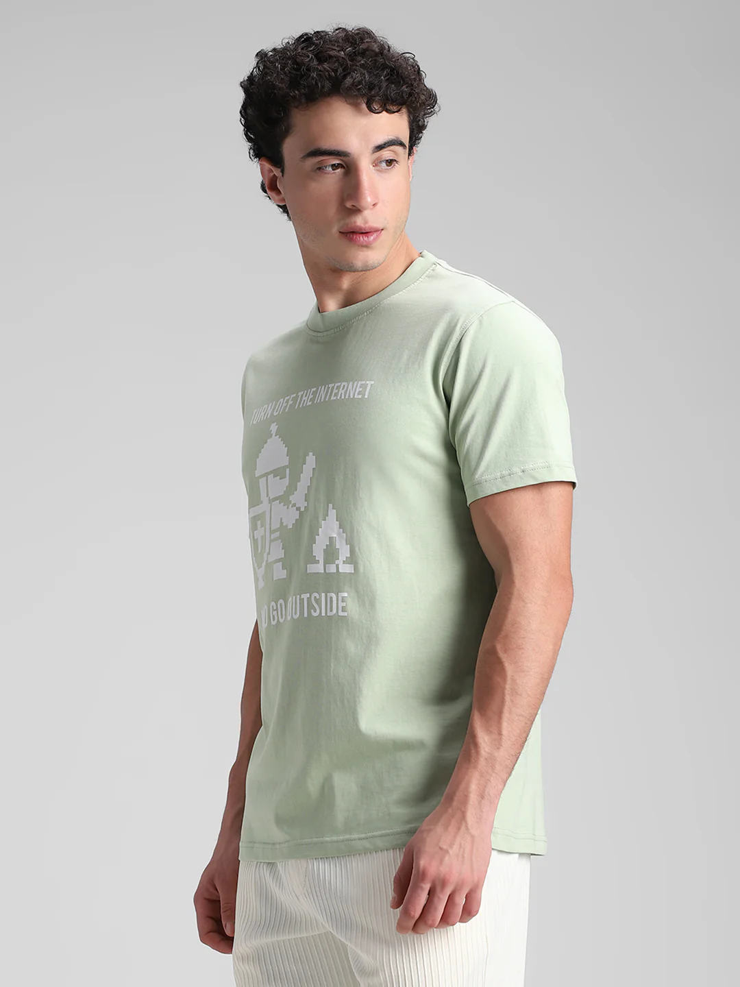 Light Green Printed Crew T- Shirt - Image 8