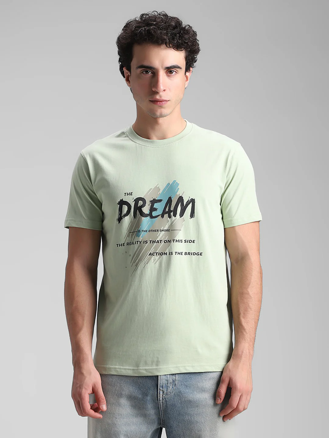 Light Green Printed Crew T- Shirt - Image 4