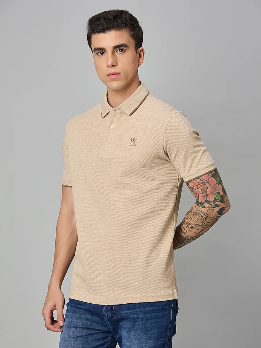 Beige Melange Polo T-Shirt - Image 4