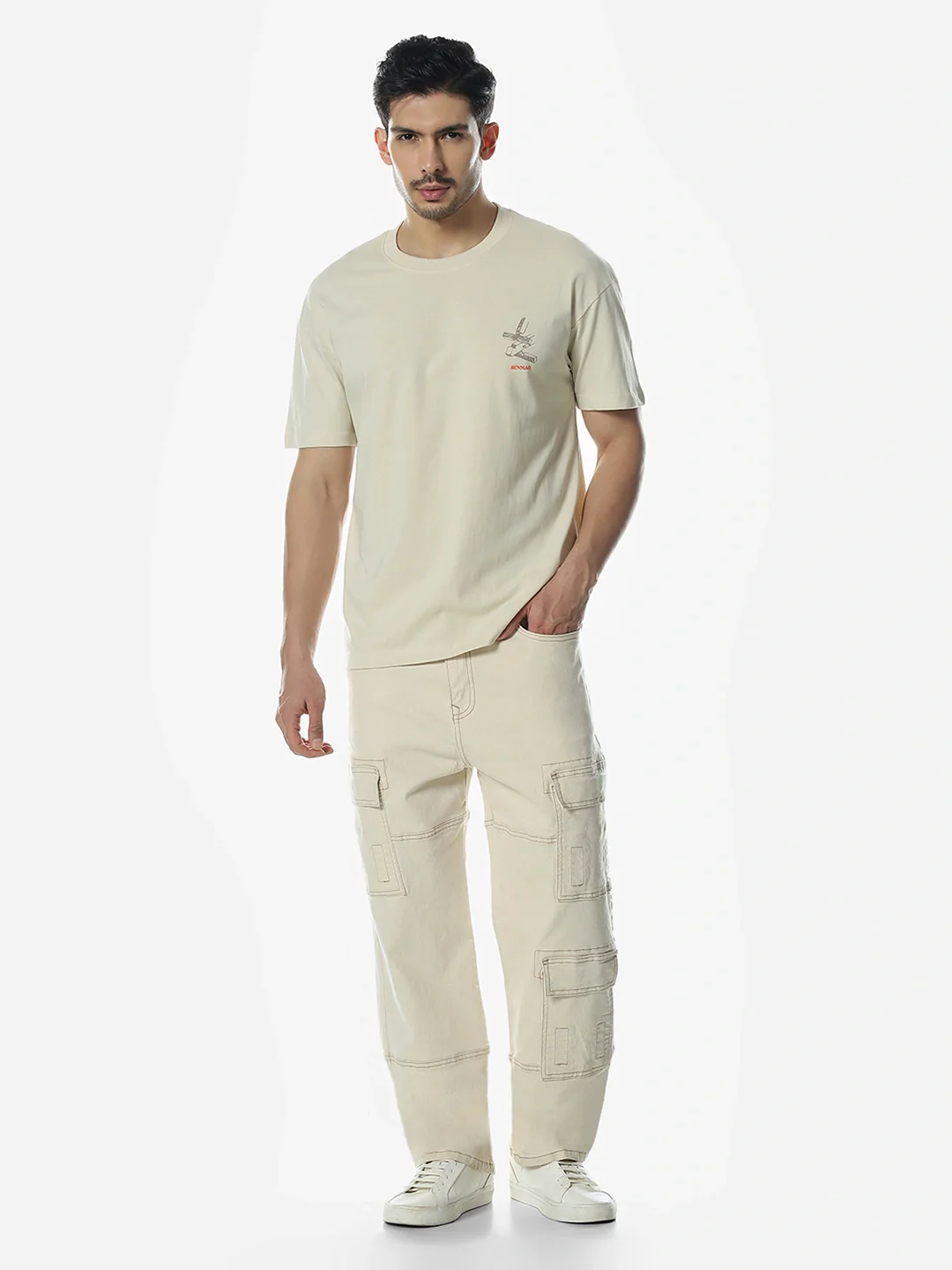 Beige Backprint Crew T-Shirt - Image 6