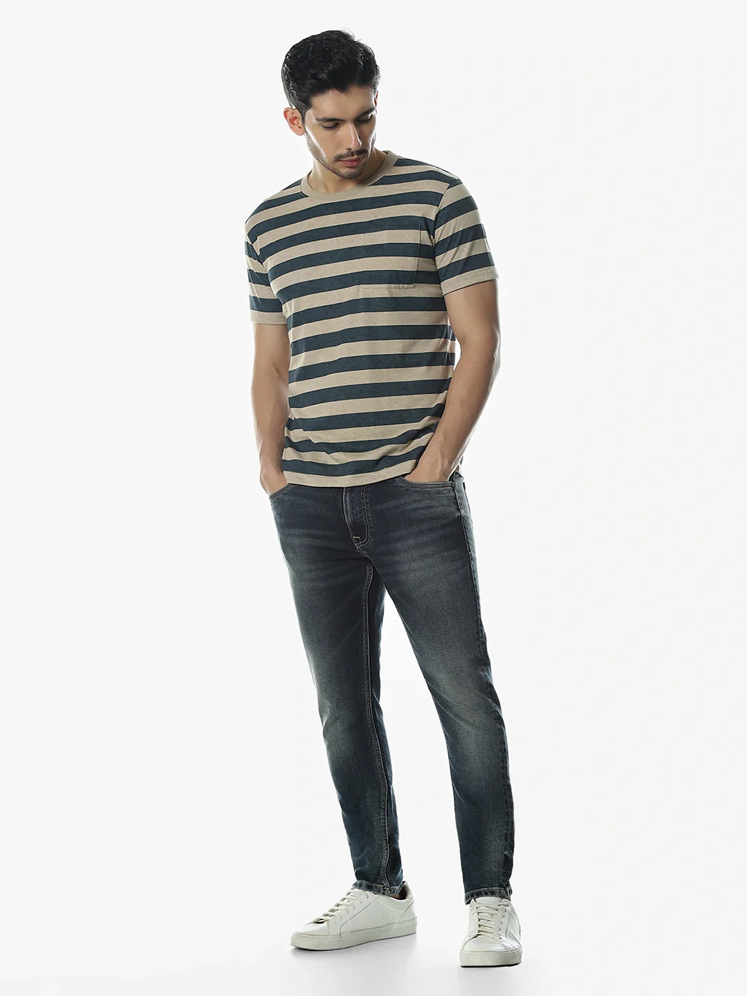 Beige Striped Round T-Shirt - Image 6