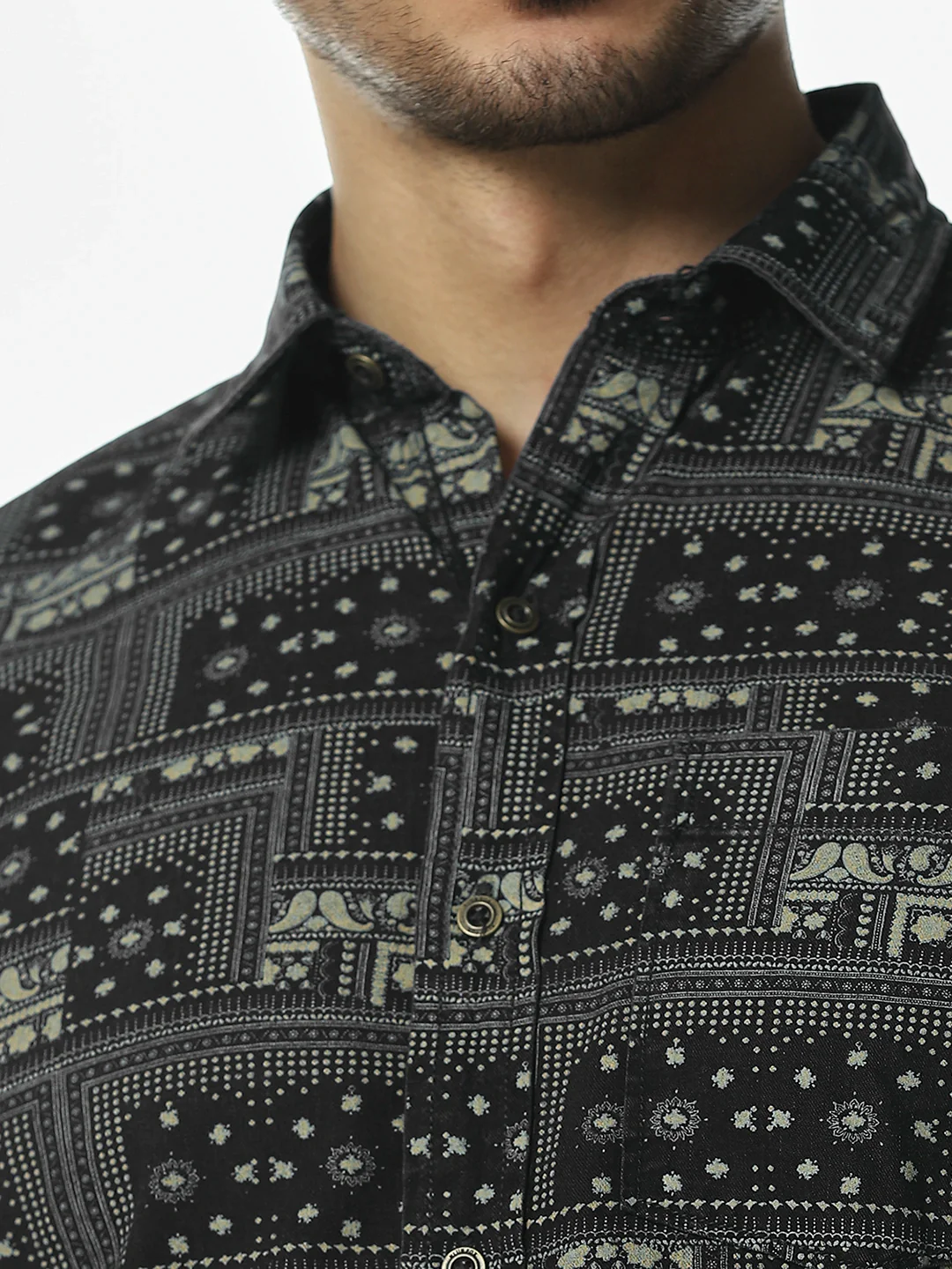Black Grey Printed Casual Shirt - Image 5