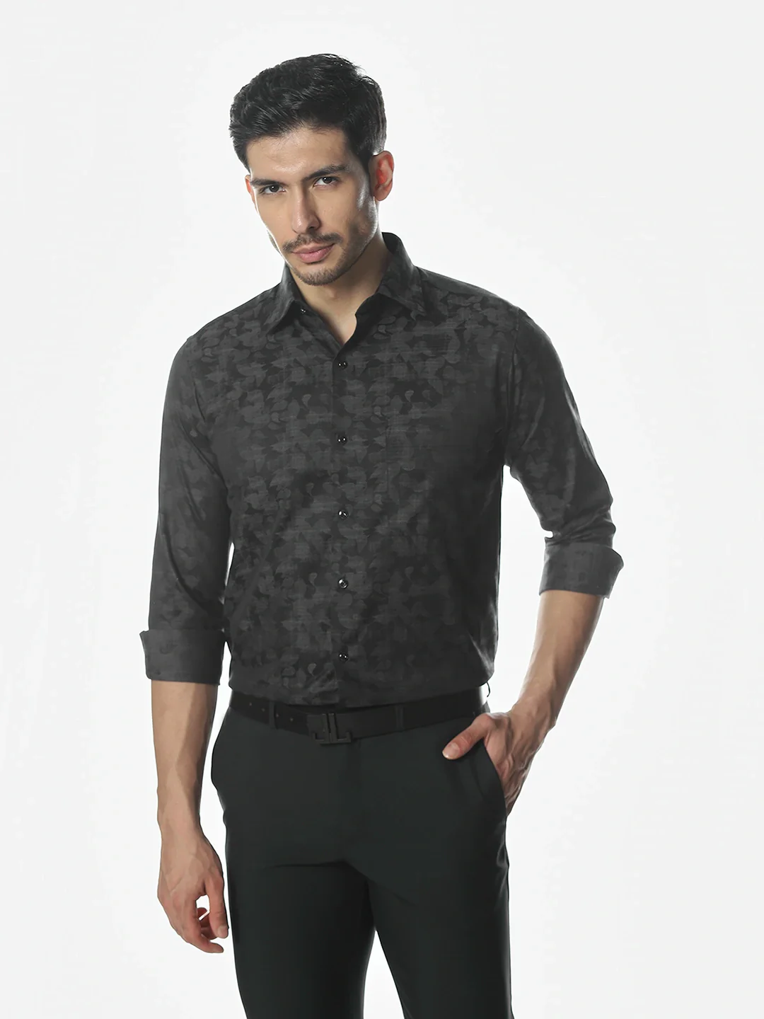 Black Jaquard Printed Shirt - Image 7
