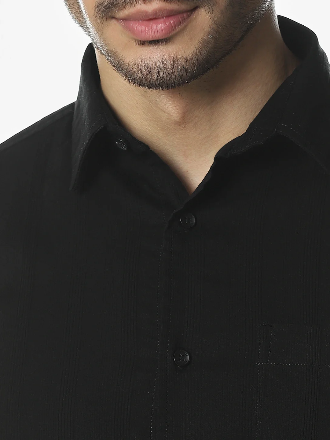 Black Solid Spread Collar Shirt - Image 6