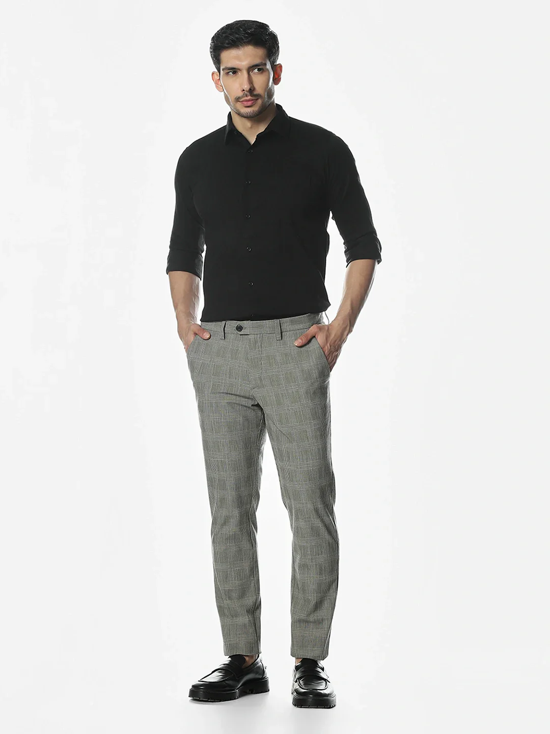 Black Solid Spread Collar Shirt - Image 7