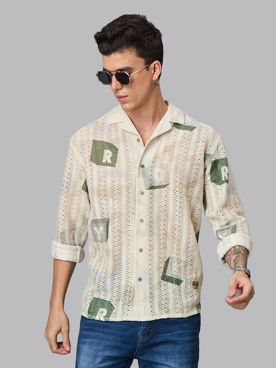Cream Printed Shirt - Image 3