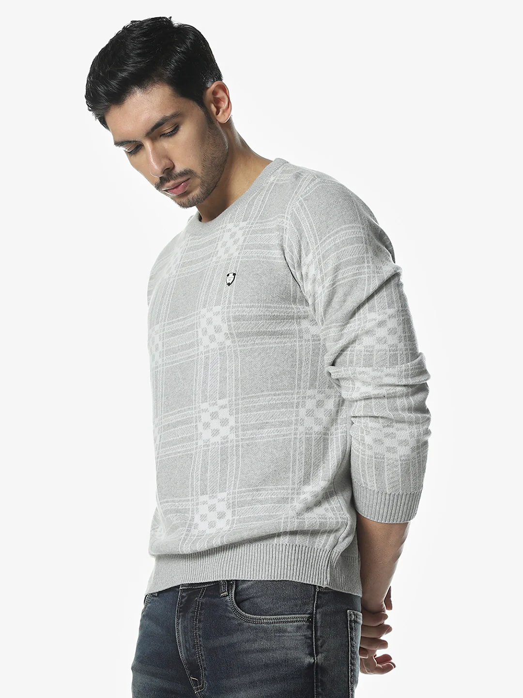 Grey Melange Textured Sweater