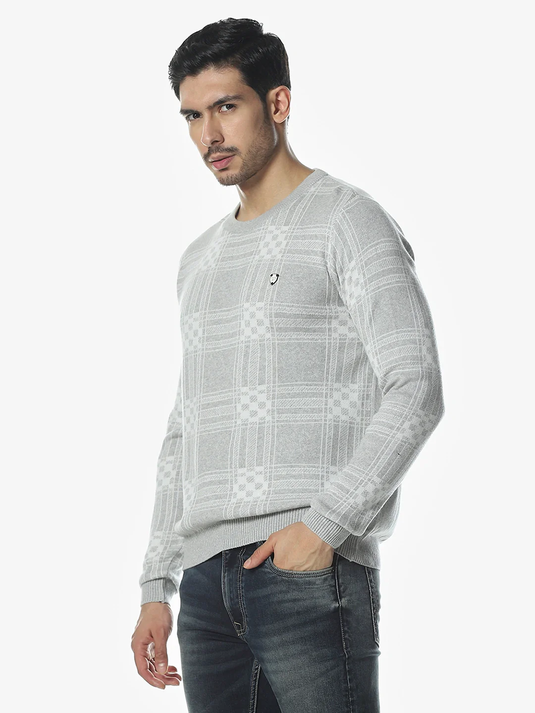 Grey Melange Textured Sweater - Image 3