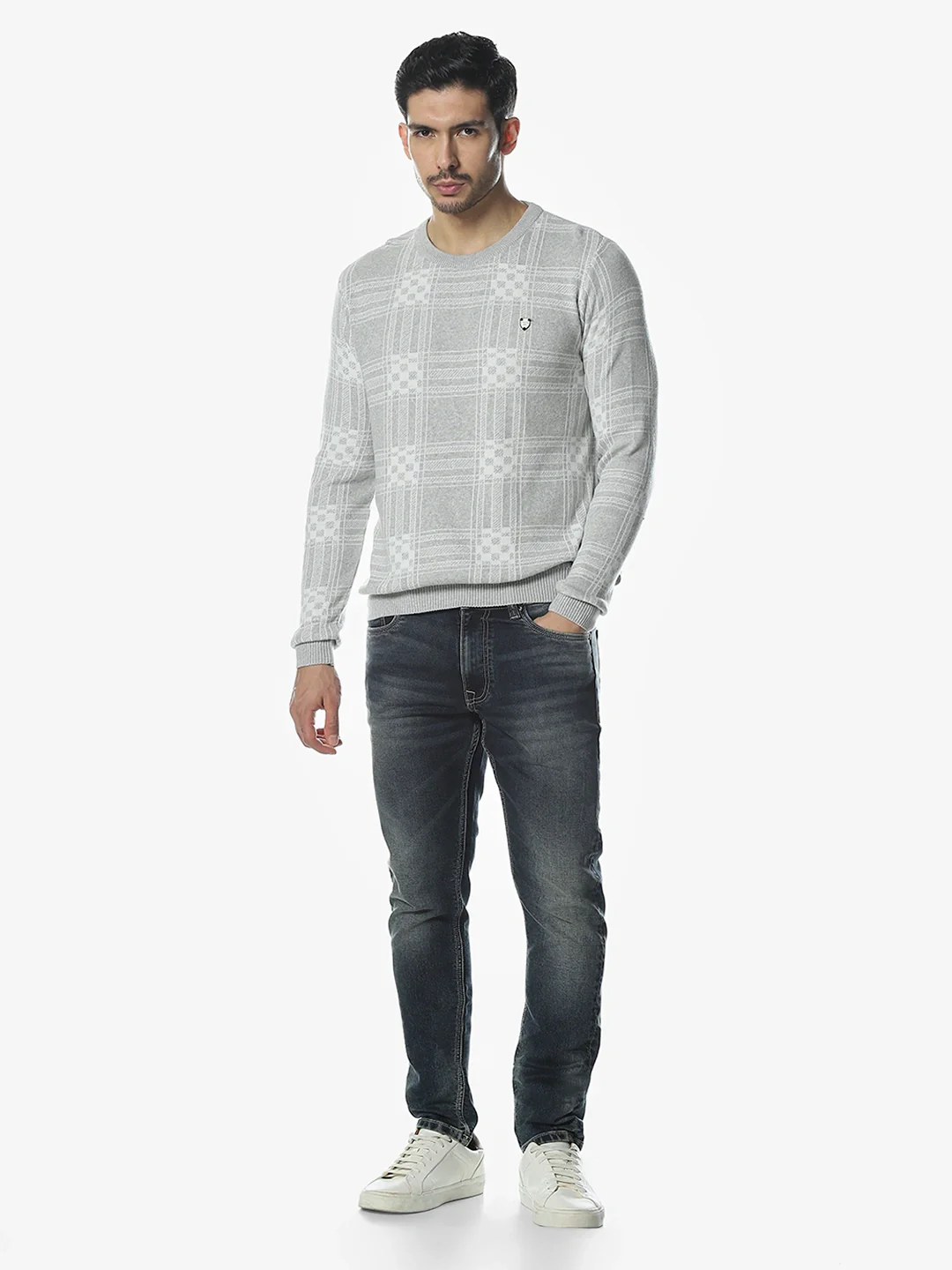 Grey Melange Textured Sweater - Image 5