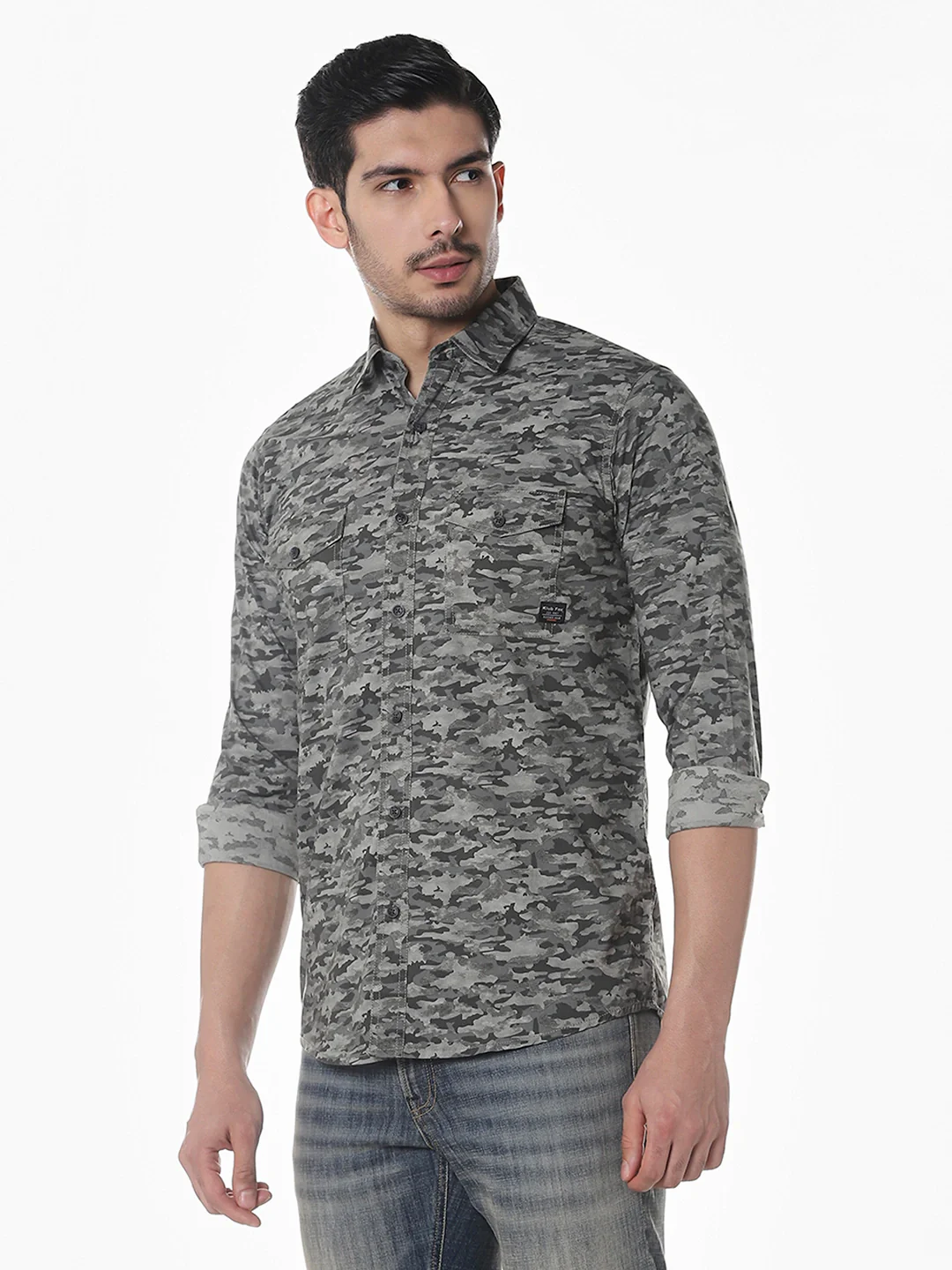 Grey Camouflage Printed Shirt - Image 3
