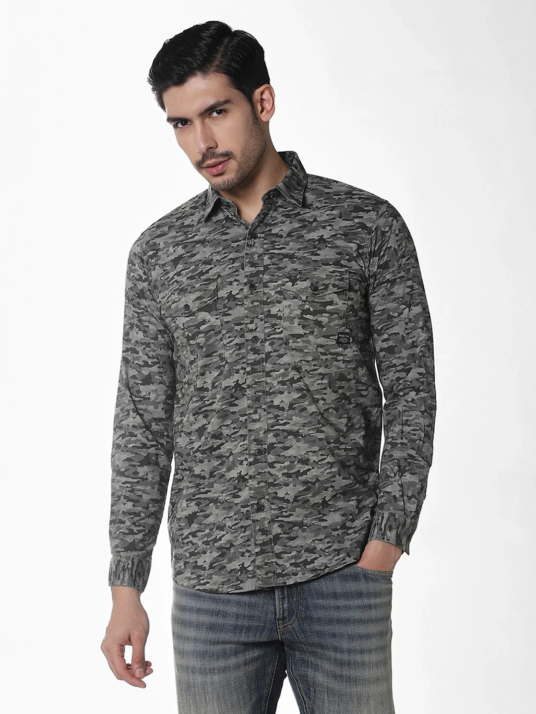 Grey Camouflage Printed Shirt - Image 4