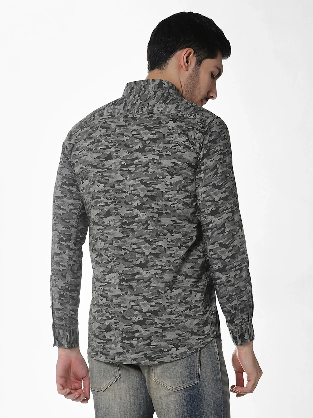 Grey Camouflage Printed Shirt - Image 5