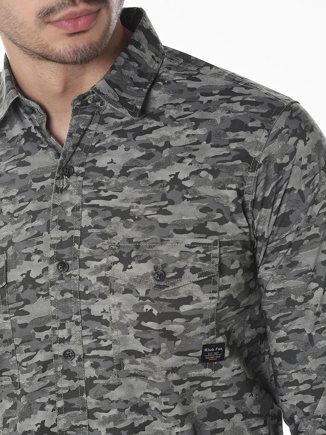 Grey Camouflage Printed Shirt - Image 6