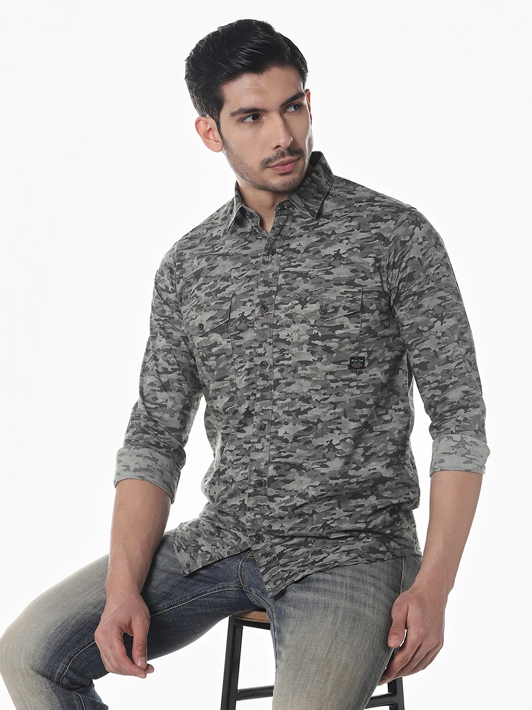 Grey Camouflage Printed Shirt - Image 7