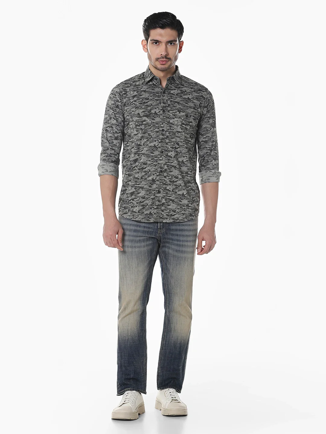 Grey Camouflage Printed Shirt - Image 8
