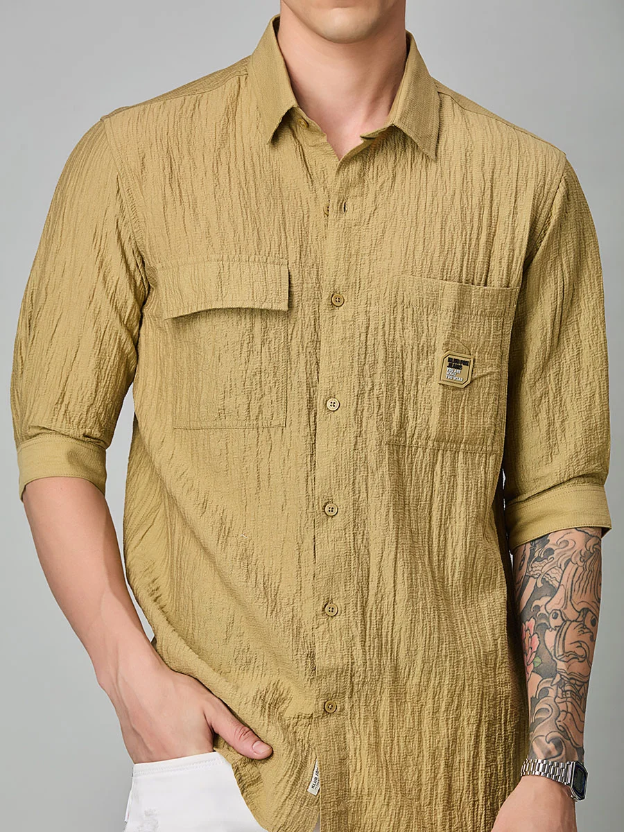 Khaki Textured Shirt - Image 7