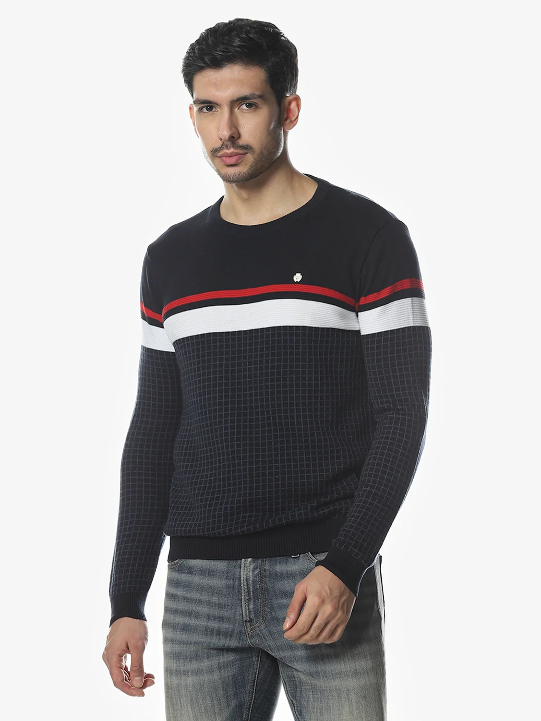 Luxe Navy Colourblocked Sweater - Image 2