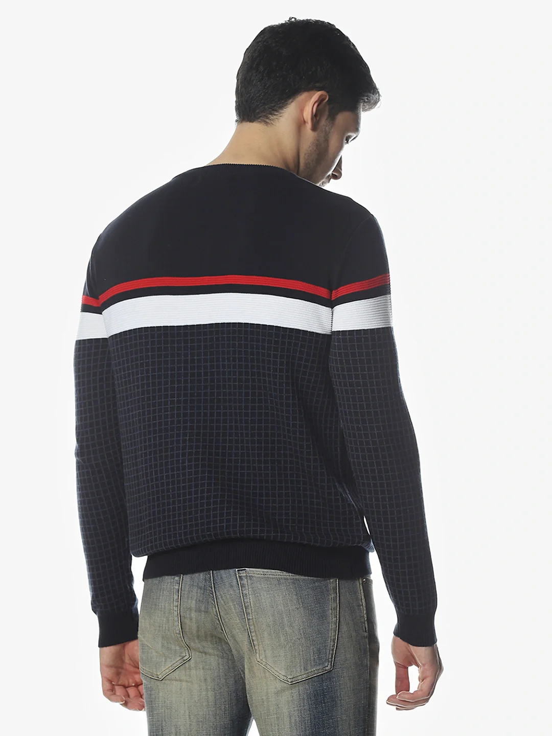 Luxe Navy Colourblocked Sweater - Image 5
