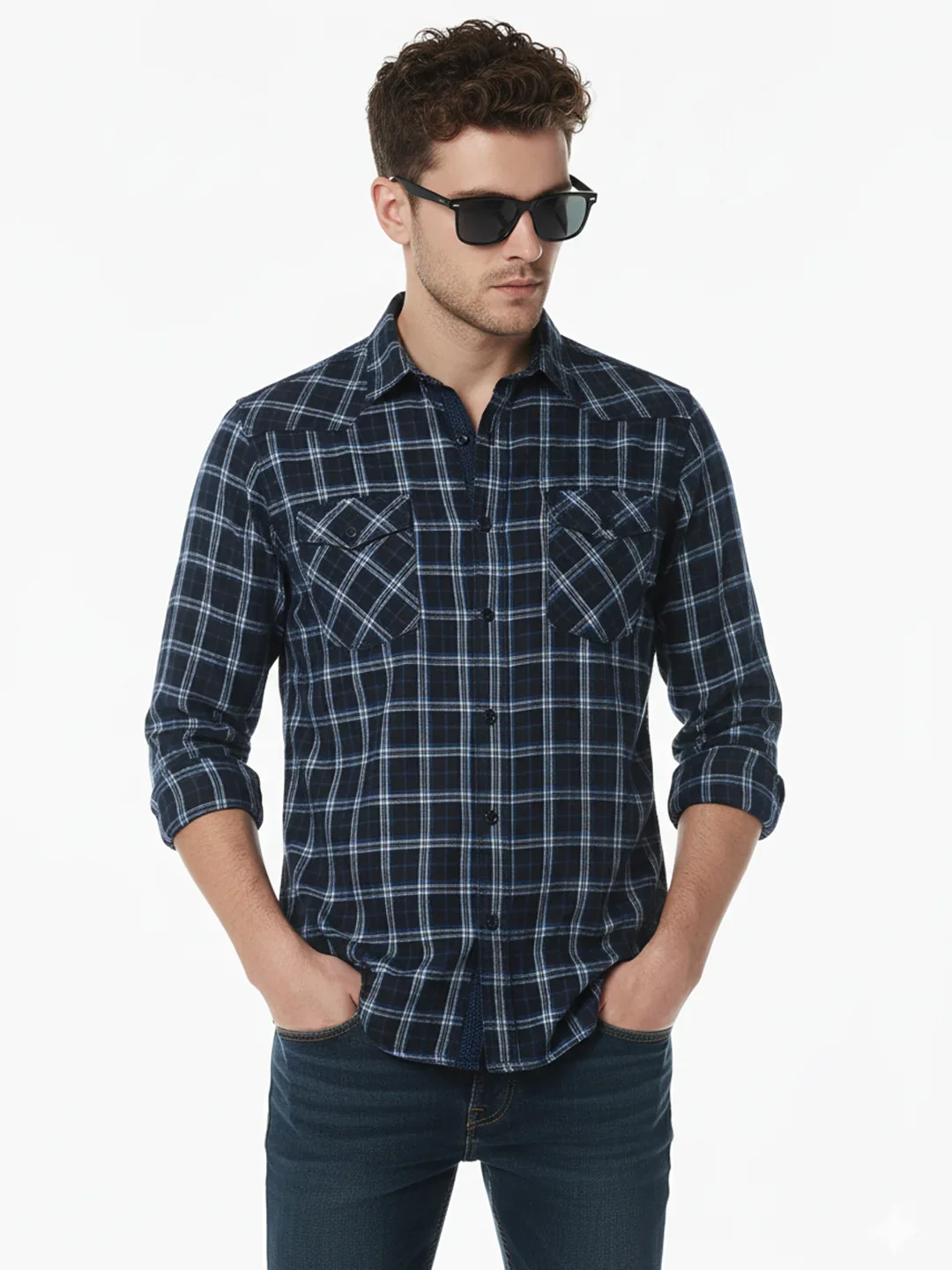 Navy Checkered Shirt - Image 4