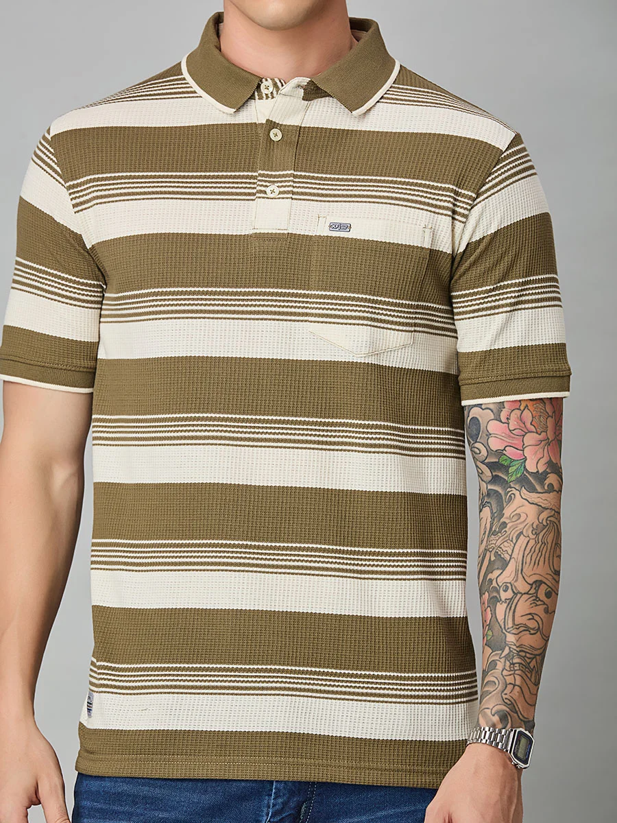 Olive Striped Polo T-Shirt - Image 8