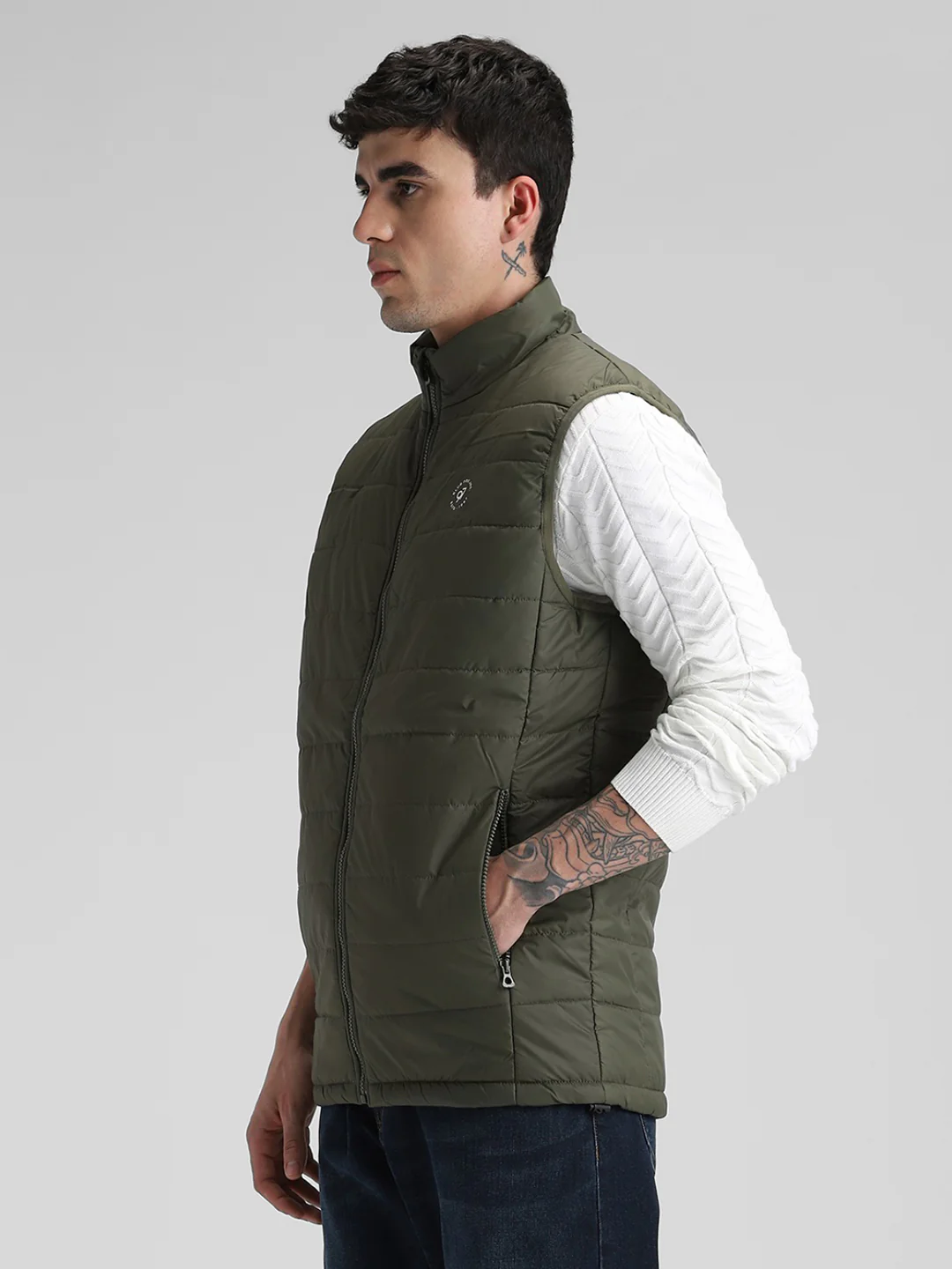 Olive Sleeveless Puffer Jacket - Image 3