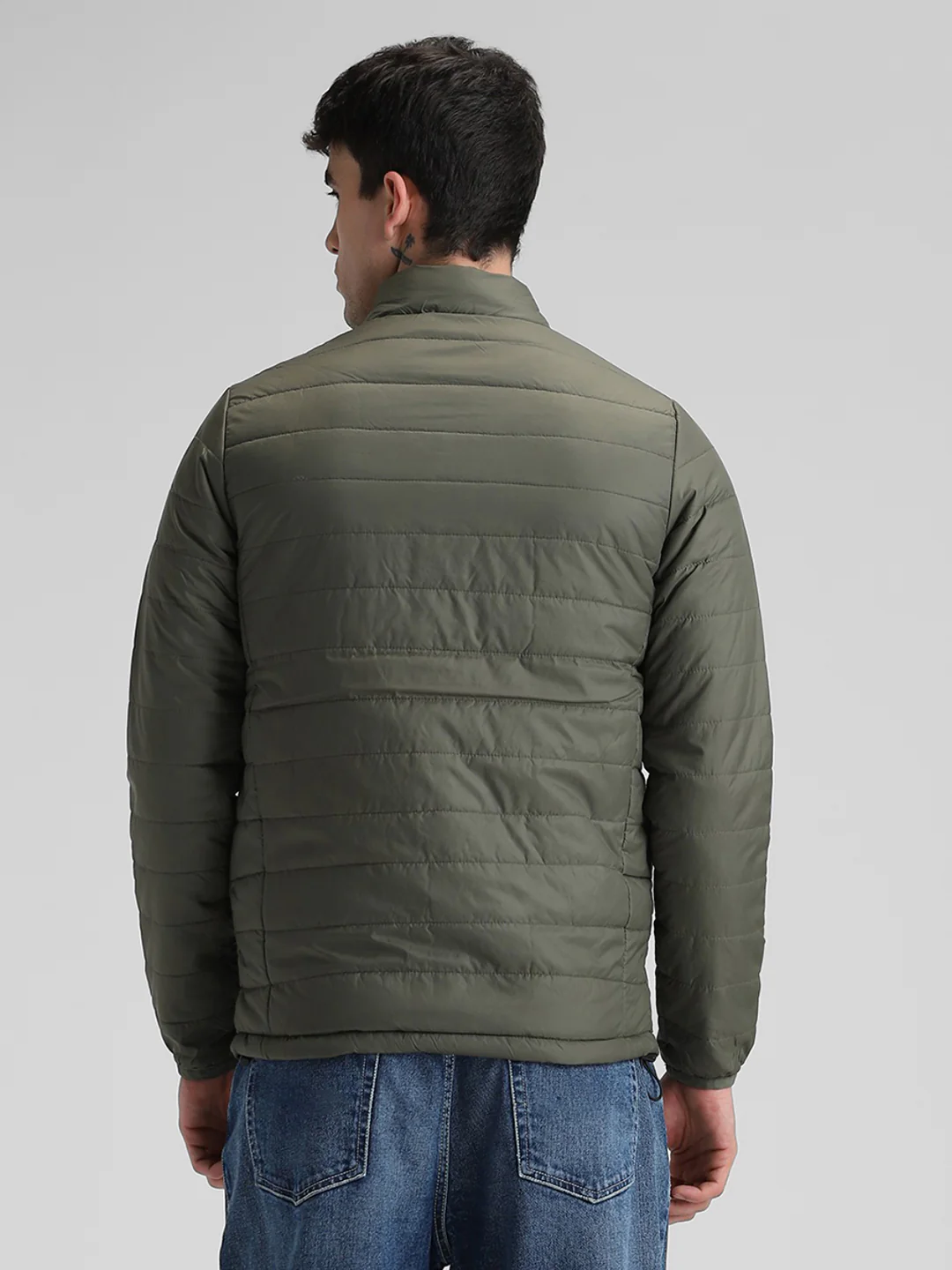 Olive Solid Puffer Jacket - Image 4