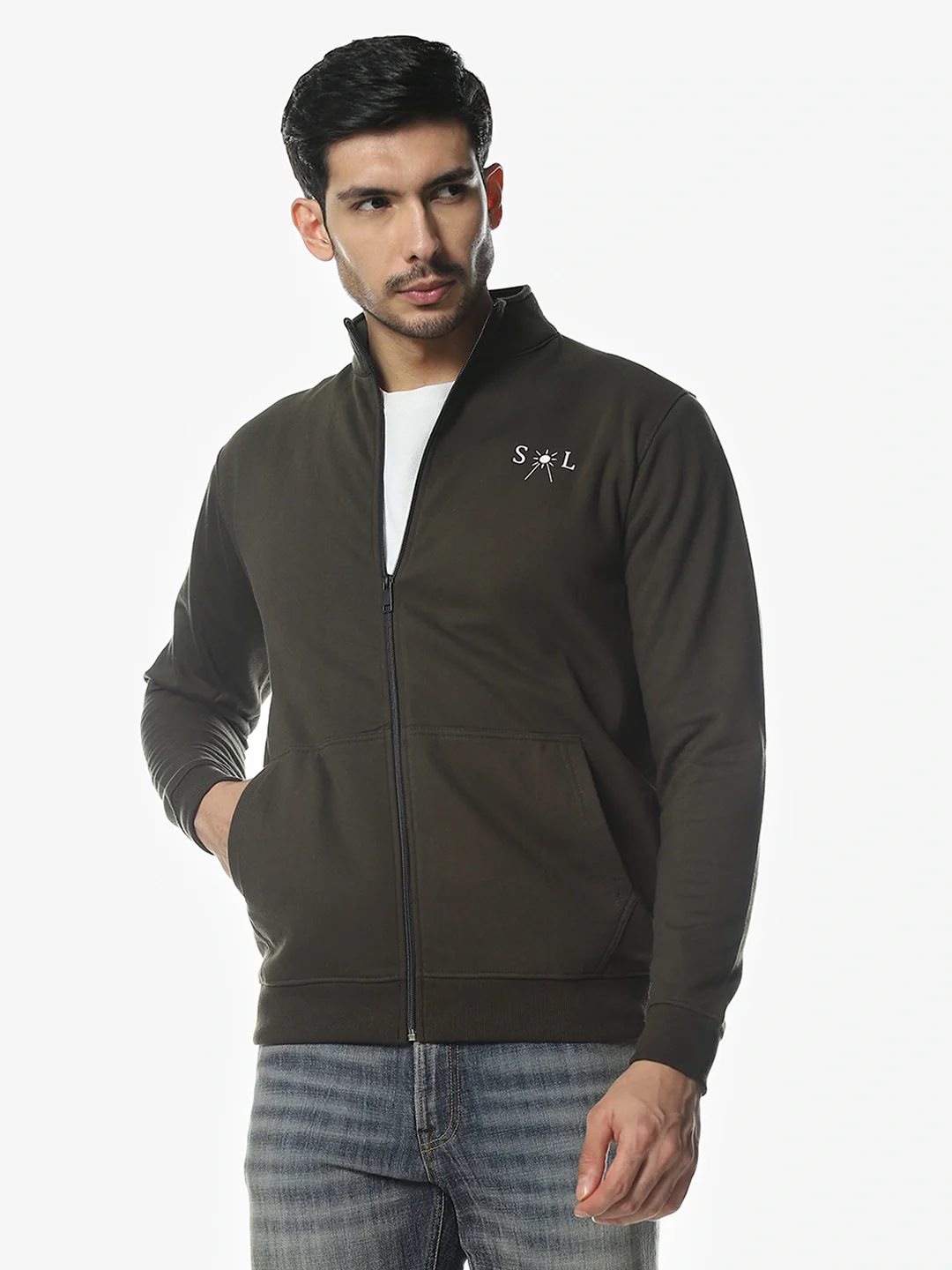 Olive Solid Sweatshirt - Image 2