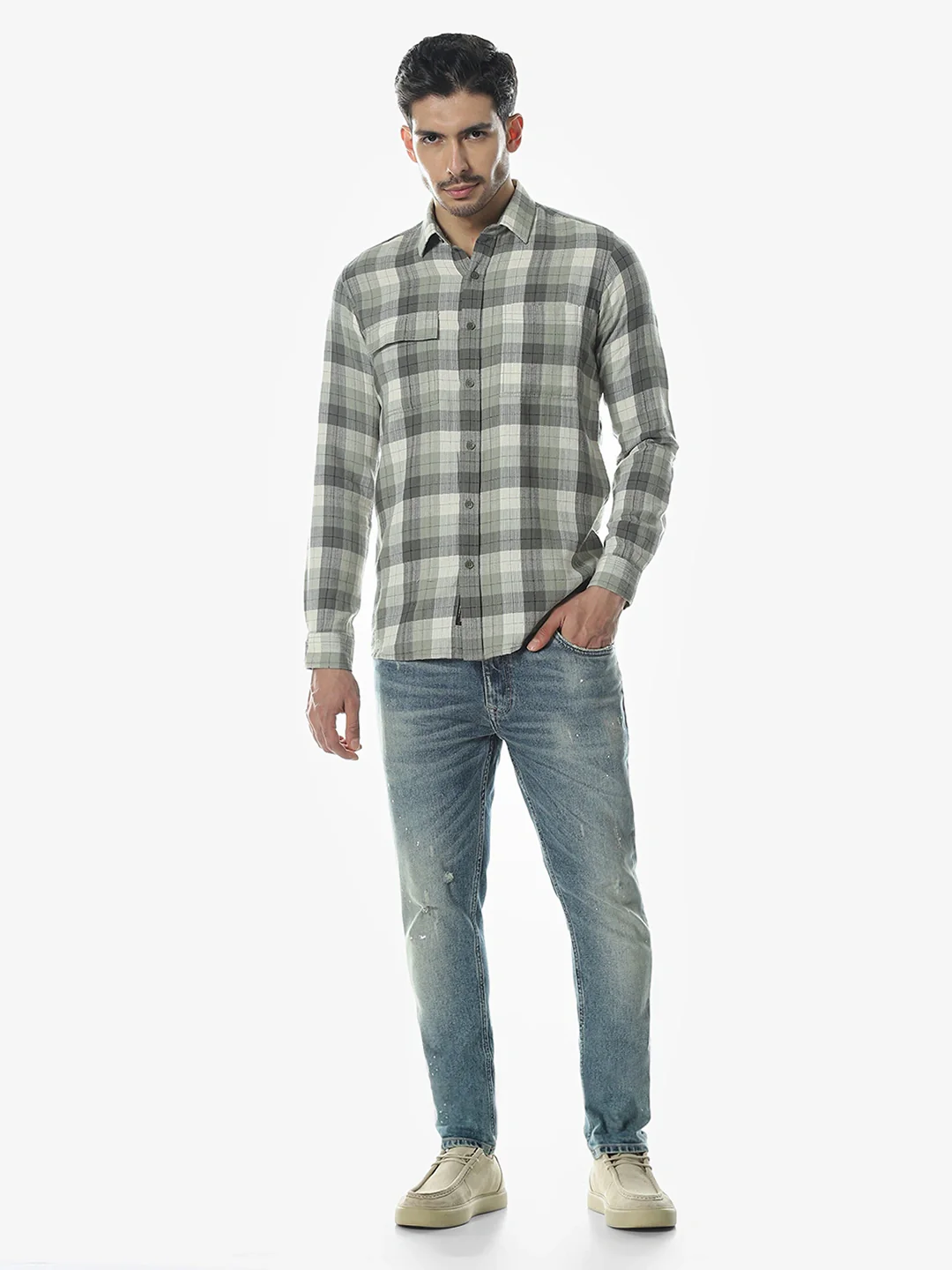 Olive Checkered Full Sleeves Shirt - Image 8