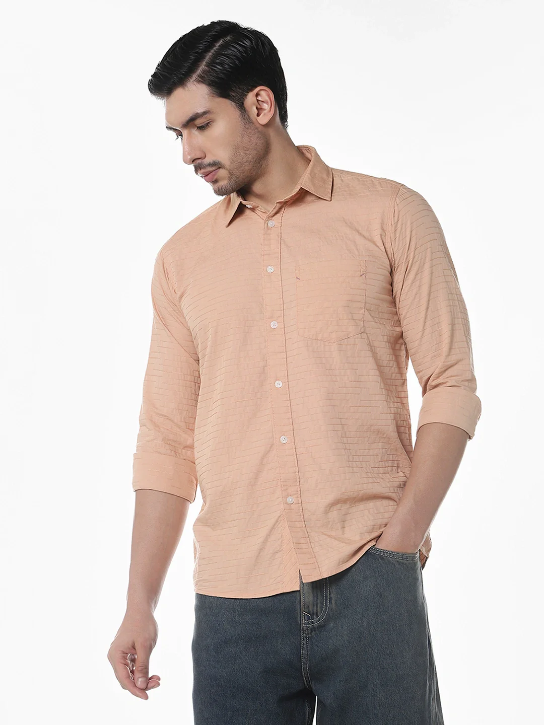 Peach Textured Dobby Shirt - Image 3