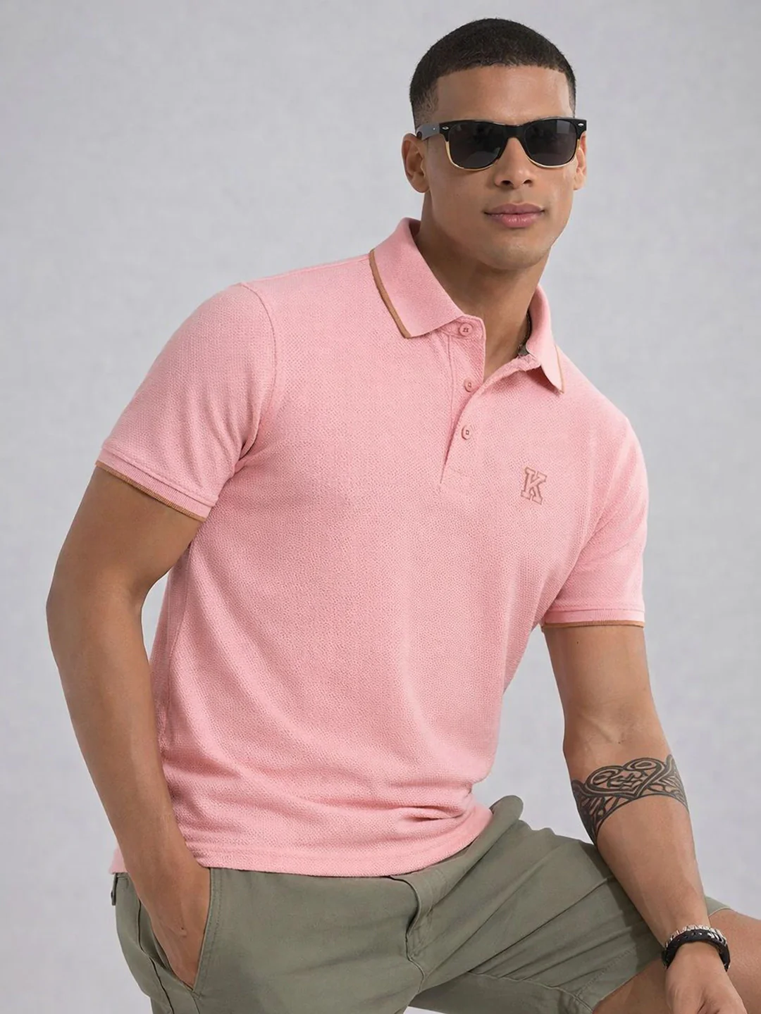 Peach Melange Polo T-Shirt