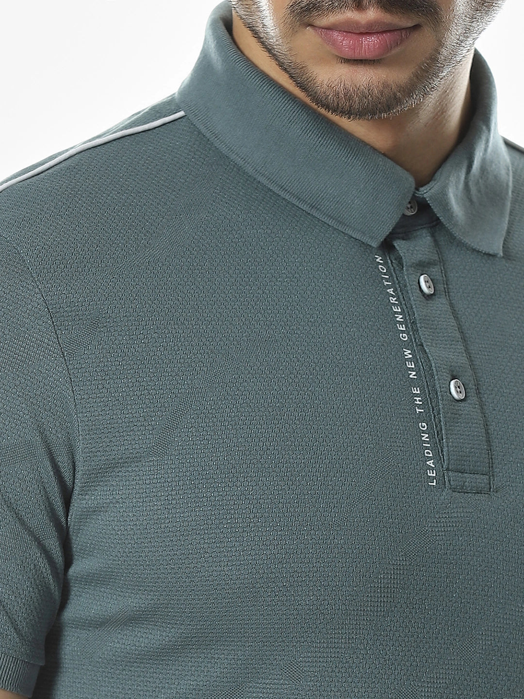 Teal Blue Textured Polo T-Shirt - Image 6
