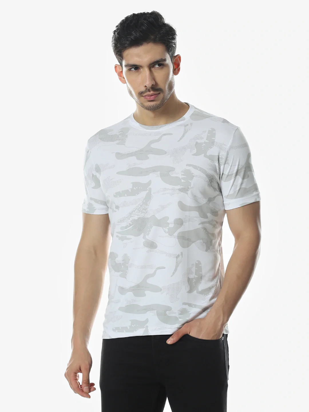 White Printed Round T-Shirt - Image 4