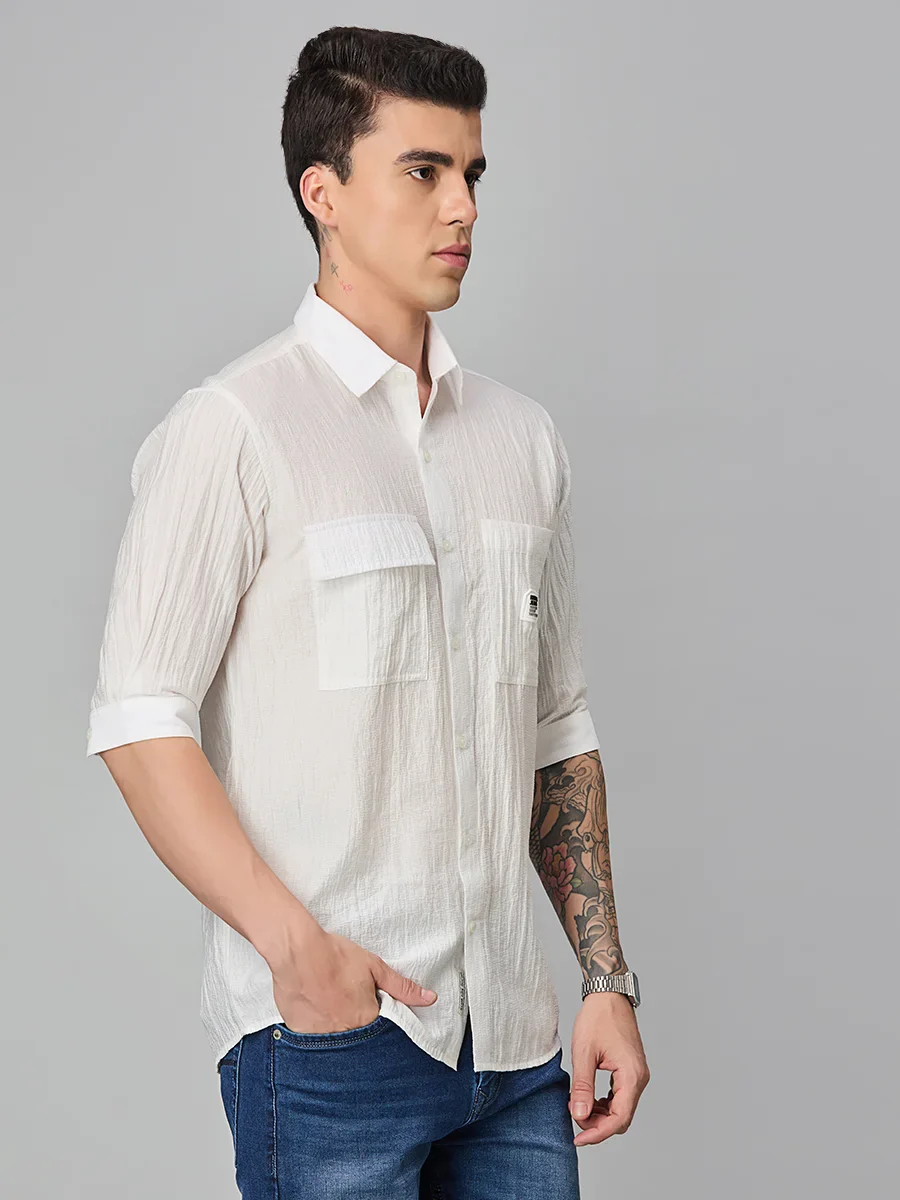 White Textured Shirt - Image 4