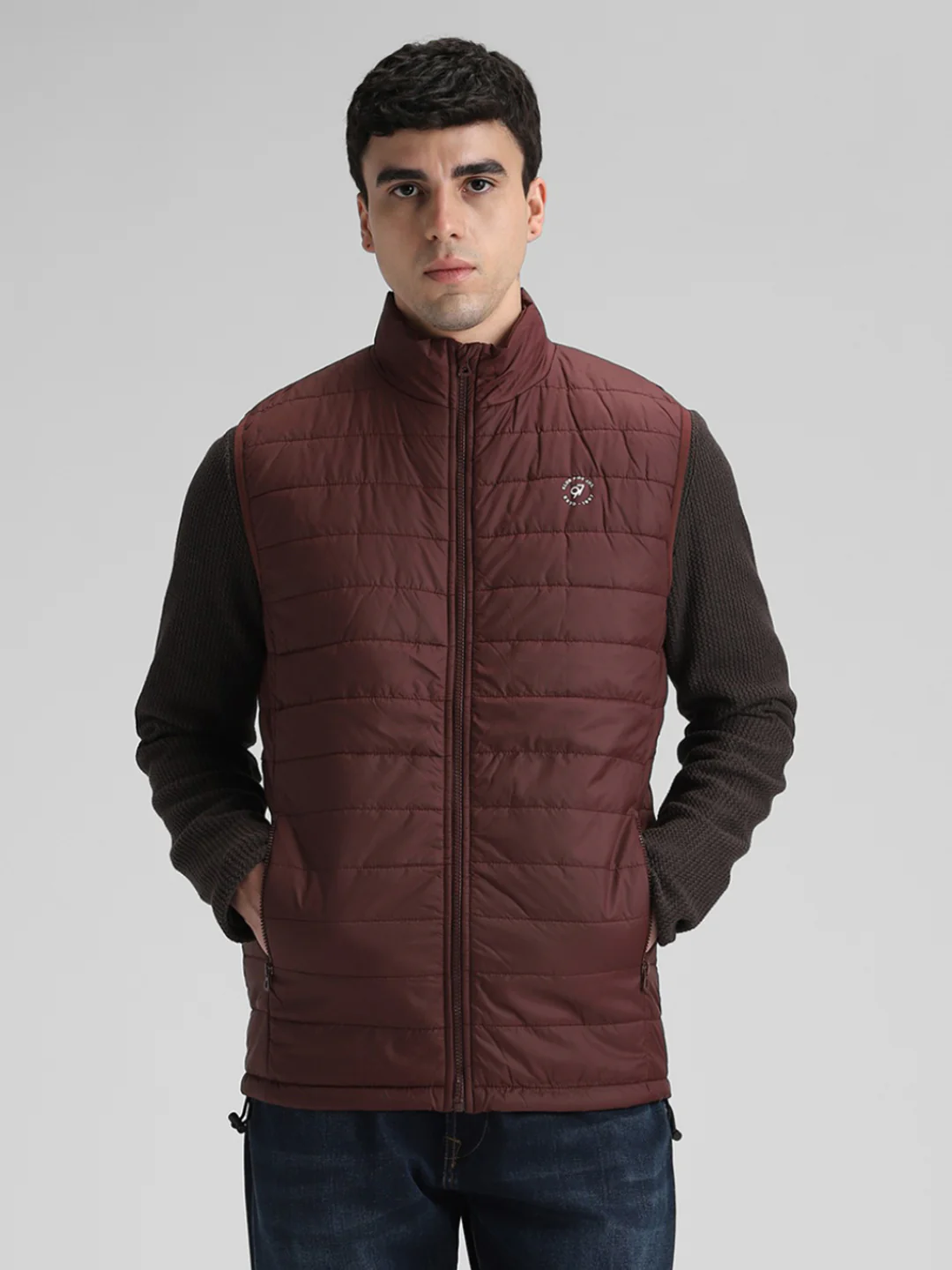 Wine Sleeveless Puffer Jacket - Image 2