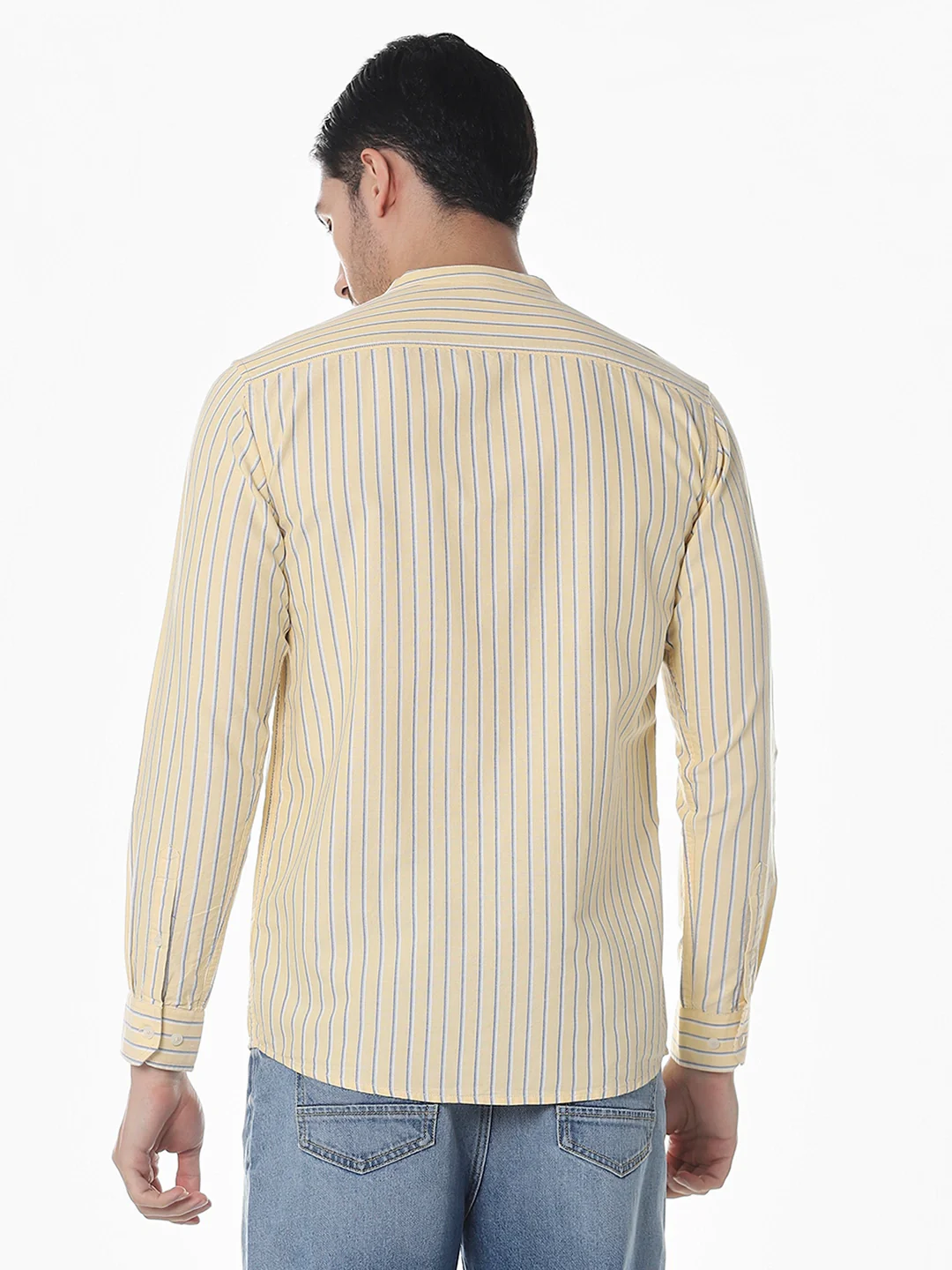 Yellow Striped Mandarin Collar Shirt - Image 6