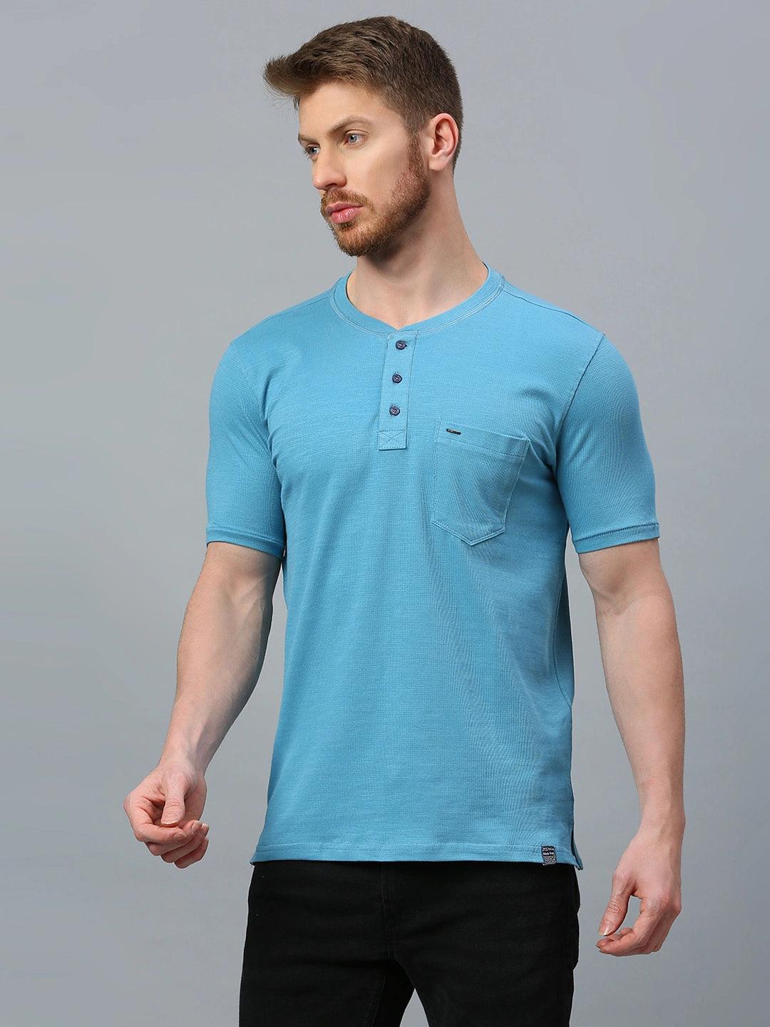 Premium Electric Blue Henley T-Shirt - Image 5