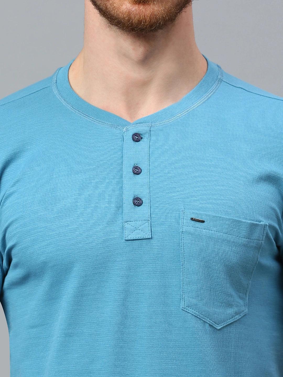 Premium Electric Blue Henley T-Shirt - Image 6