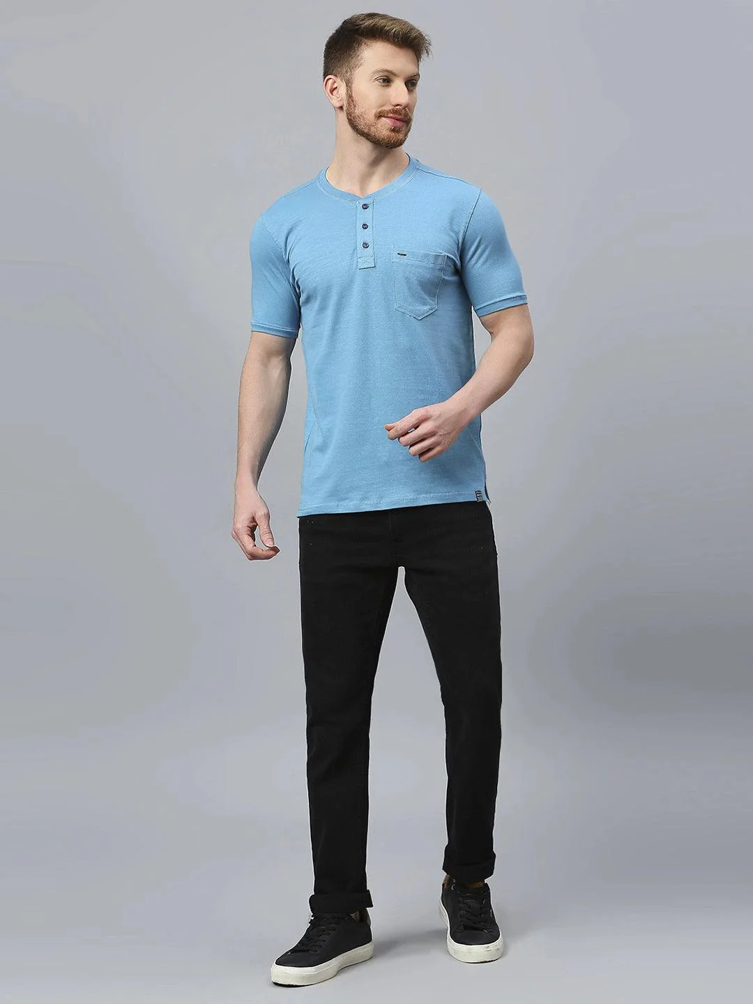 Premium Electric Blue Henley T-Shirt - Image 7