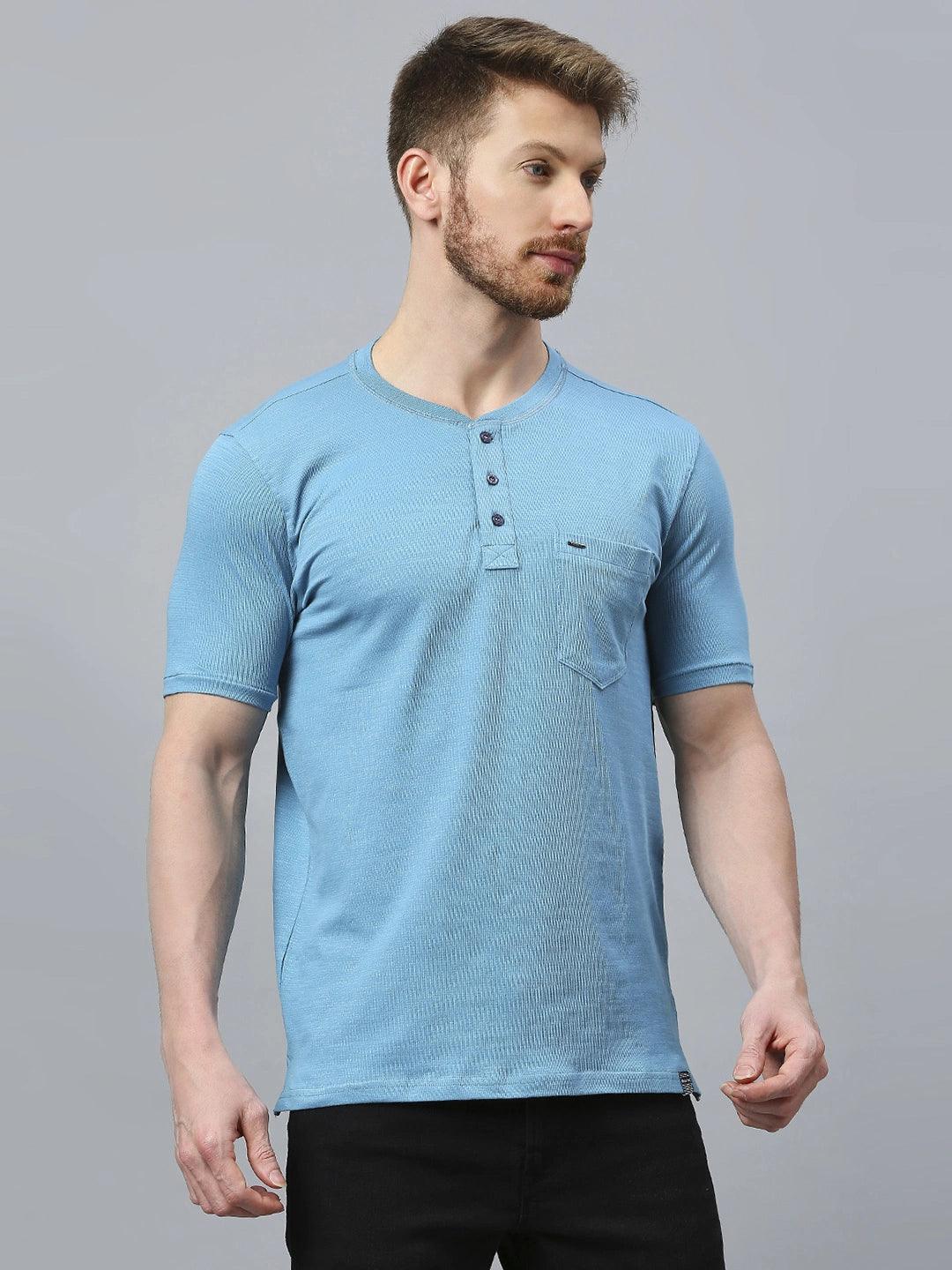 Premium Electric Blue Henley T-Shirt - Image 9